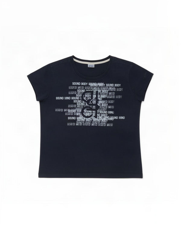 Asics T-shirt graphique pour femme UK 18 XL Bleu marine Coton