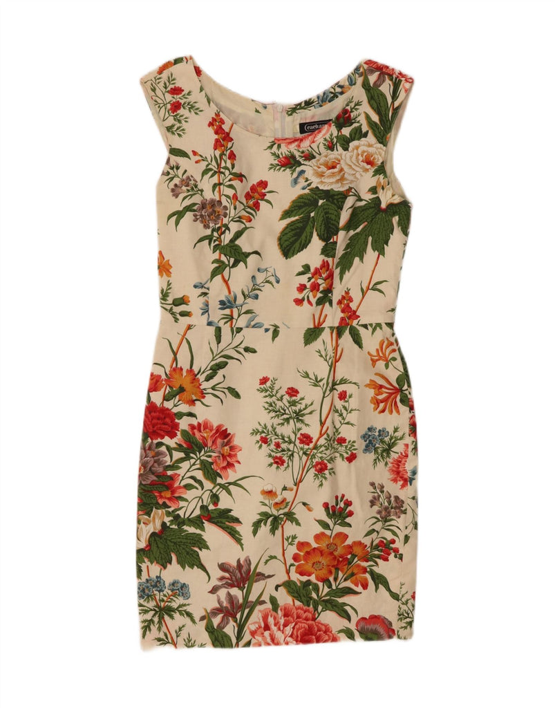 CACHAREL Womens Sleeveless Sheath Dress UK 8 Small Beige Floral Cotton Vintage Cacharel and Second-Hand Cacharel from Messina Hembry 