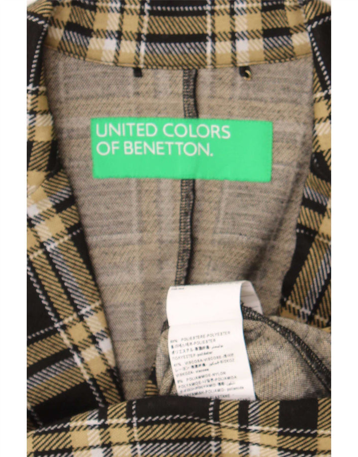 Benetton Veste Blazer 1 Bouton Femme UK 10 Petit Carreau Noir Polyester