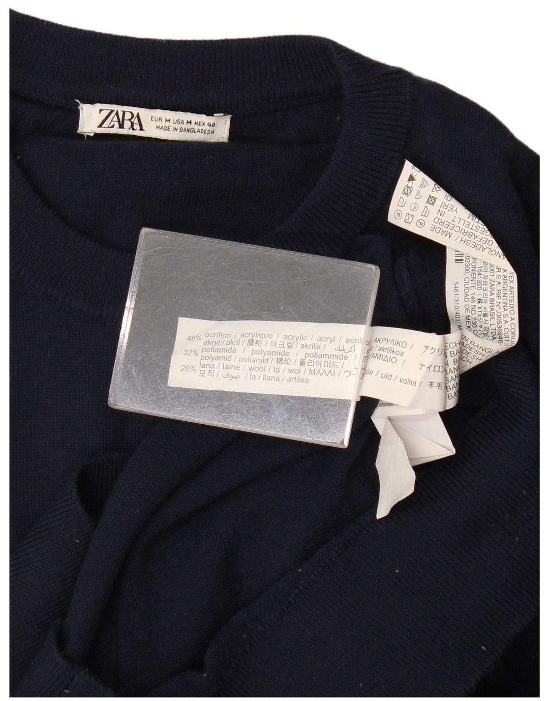 Zara Homme Pull Col Ras Du Cou Acrylique Bleu Marine Moyen