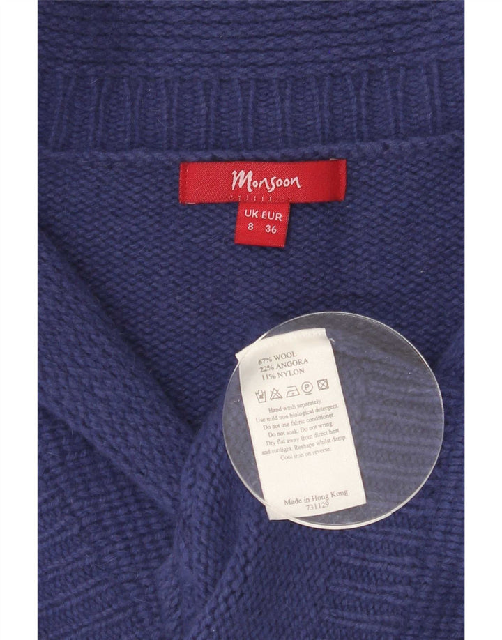 Monsoon Cardigan Femme Pull UK 8 Petit Laine Bleu
