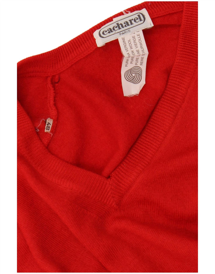 Cacharel Femme Pull Col V IT 48 XL Rouge Laine