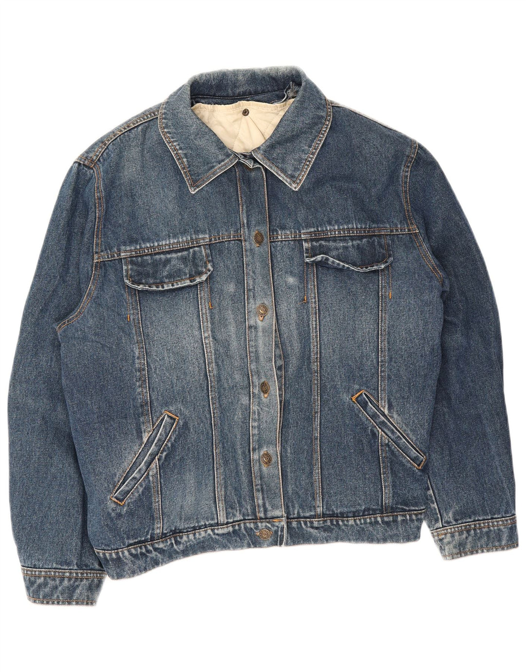 veste en denim surdimensionnée femme vintage UK 10 Petit Bleu