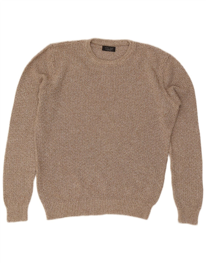 Zara Pull Col Rond Homme Beige Moyen Moucheté