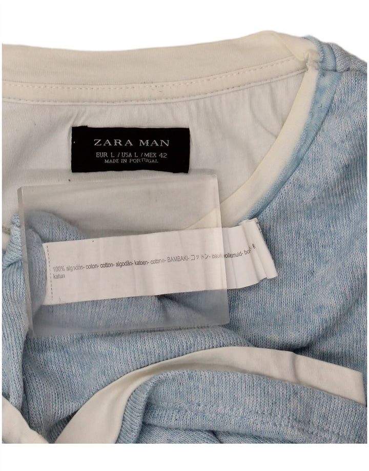Zara T-Shirt Homme Haut Large Bleu Coton
