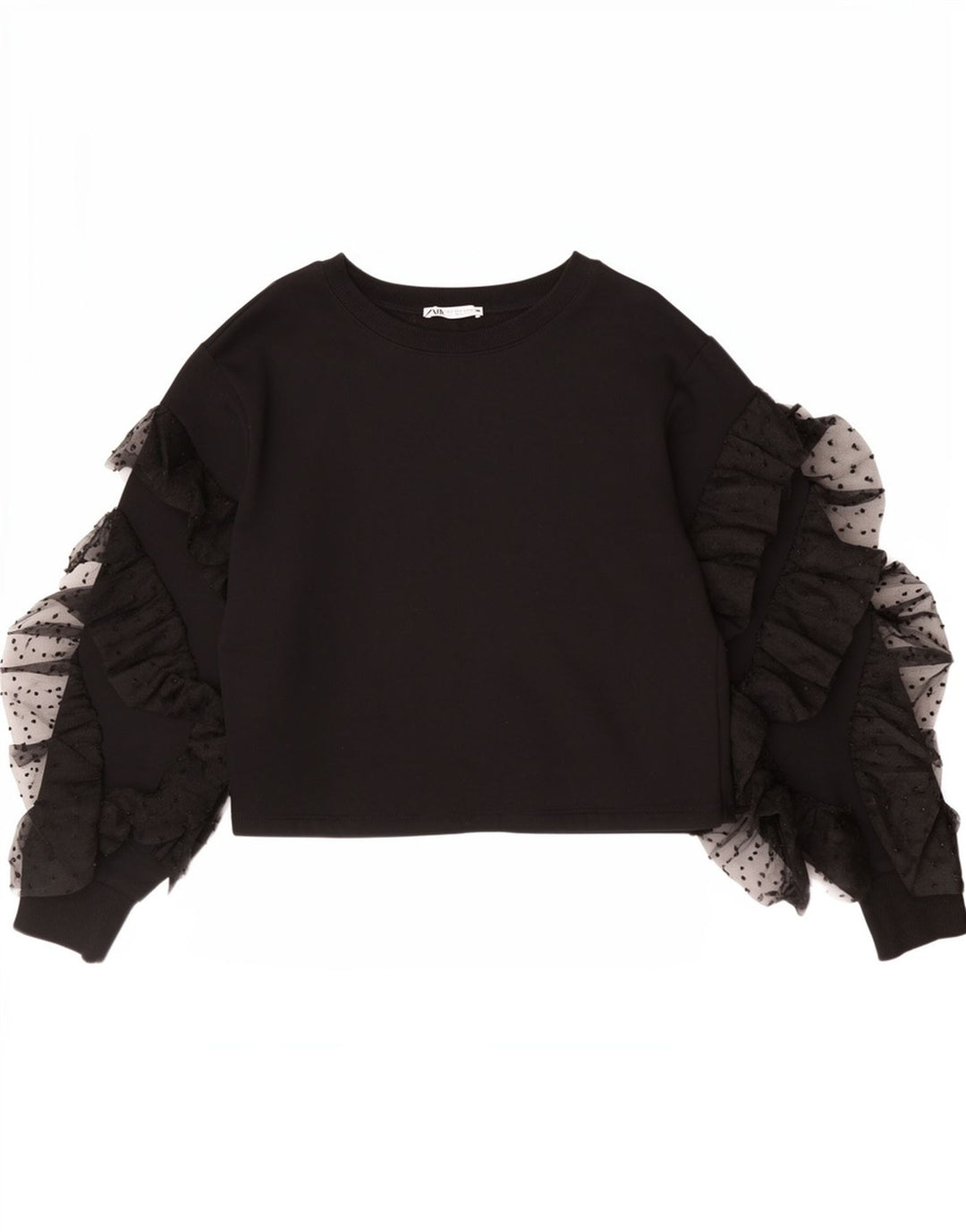 Zara Womens Crop Top Manches Longues UK 10 Petit Coton Noir