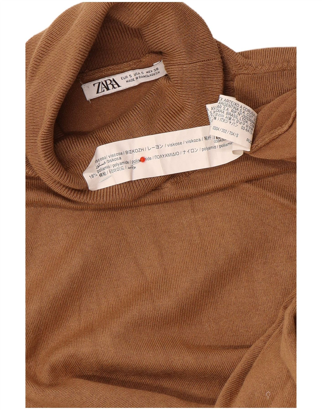 Zara Pull col roulé pour femme UK 10 Petite Viscose Marron