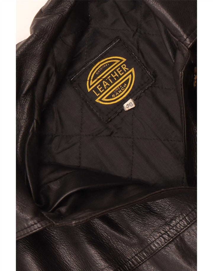 vintage Femmes Coupe décontractée Manteau en cuir EU 36 Petit Noir