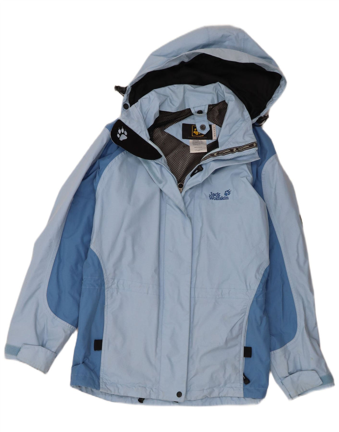 Jack Wolfskin Veste de pluie à capuche pour femme UK 12 Bleu moyen Polyamide