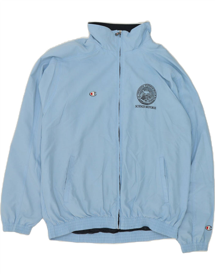 CHAMPION Mens Graphic Bomber Jacket UK 40 Large Blue Polyester Vintage Champion and Second-Hand Champion from Messina Hembry 