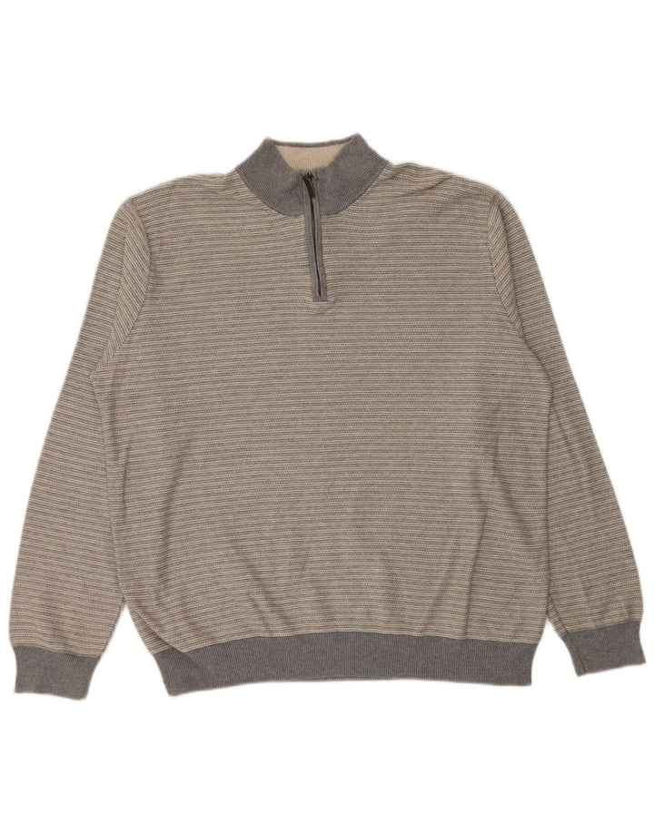 Marks & Spencer Pull coupe classique à col zippé pour homme XL Gris rayé