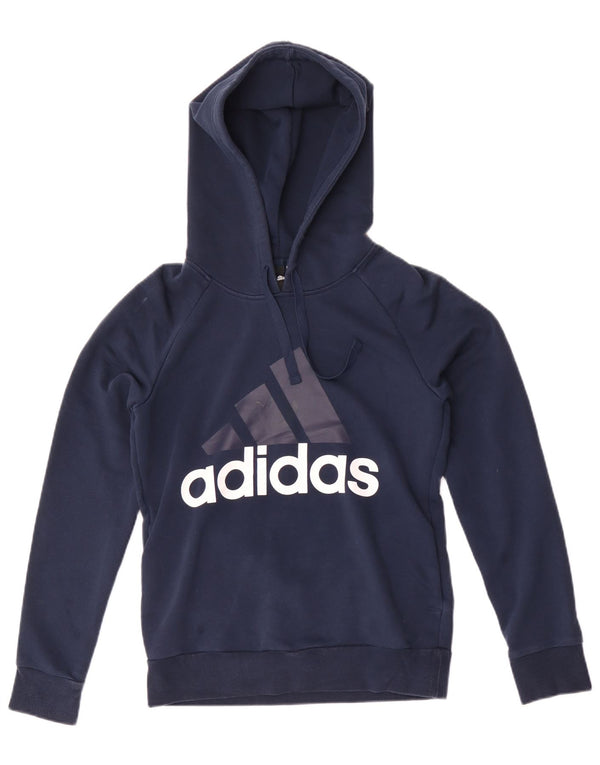 Adidas Pull à capuche graphique pour femme UK 8/10 Petit bleu marine en coton
