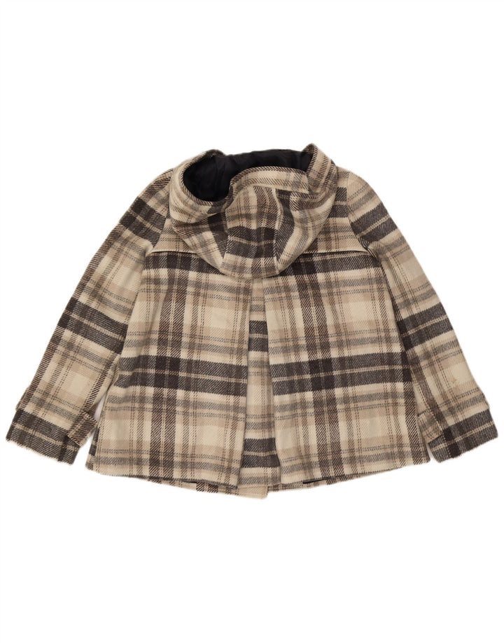Zara Caban à capuche pour femme UK 44 Gris moyen à carreaux en polyester