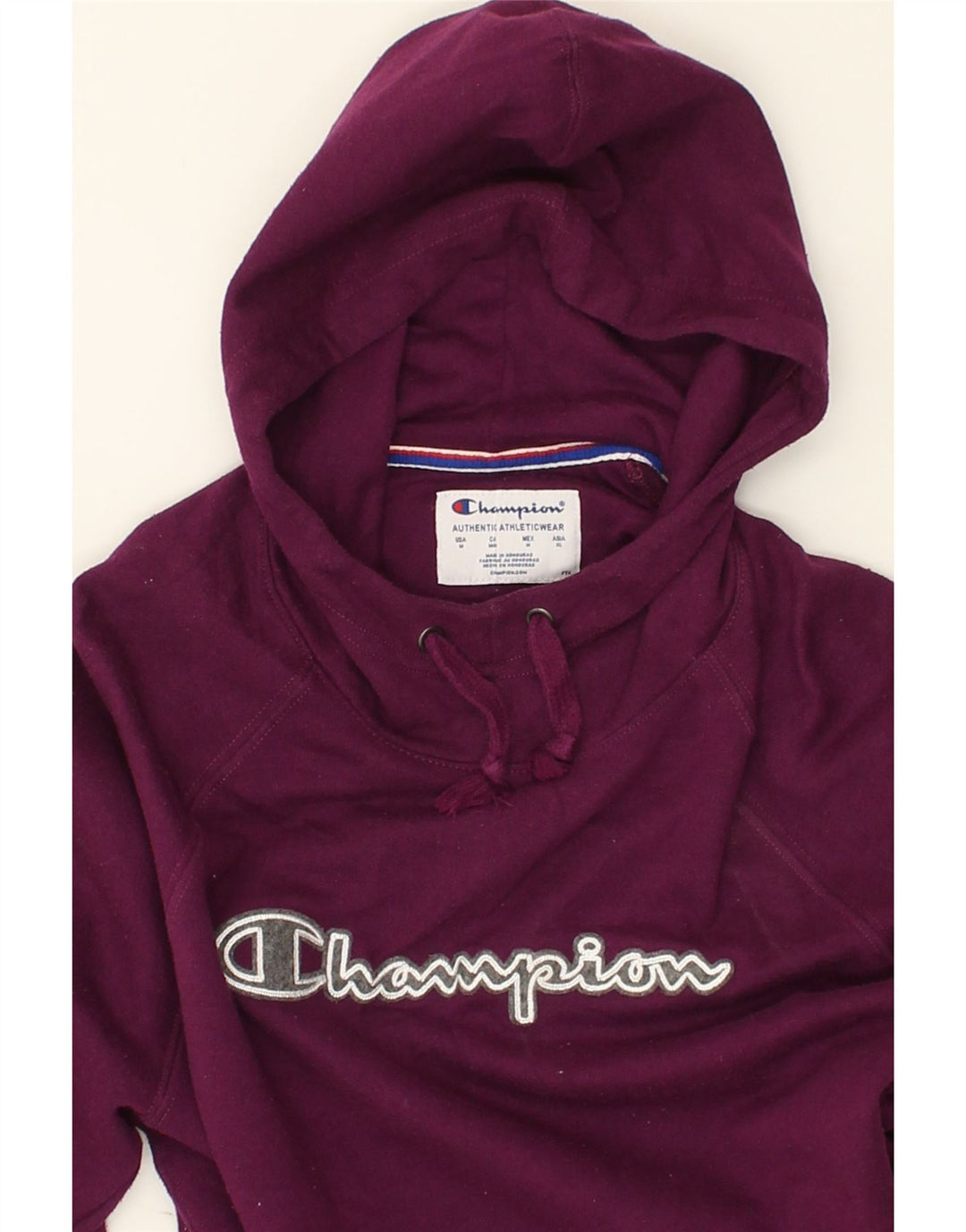 CHAMPION Womens Graphic Hoodie Jumper UK 14 Medium Purple | Vintage Champion | Thrift | Second-Hand Champion | Used Clothing | Messina Hembry 