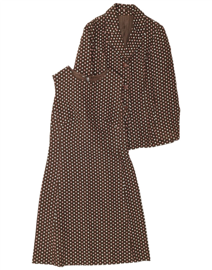 vintage Femmes 3 Boutons 2 Pièces Ensemble IT 48 XL Marron À Pois