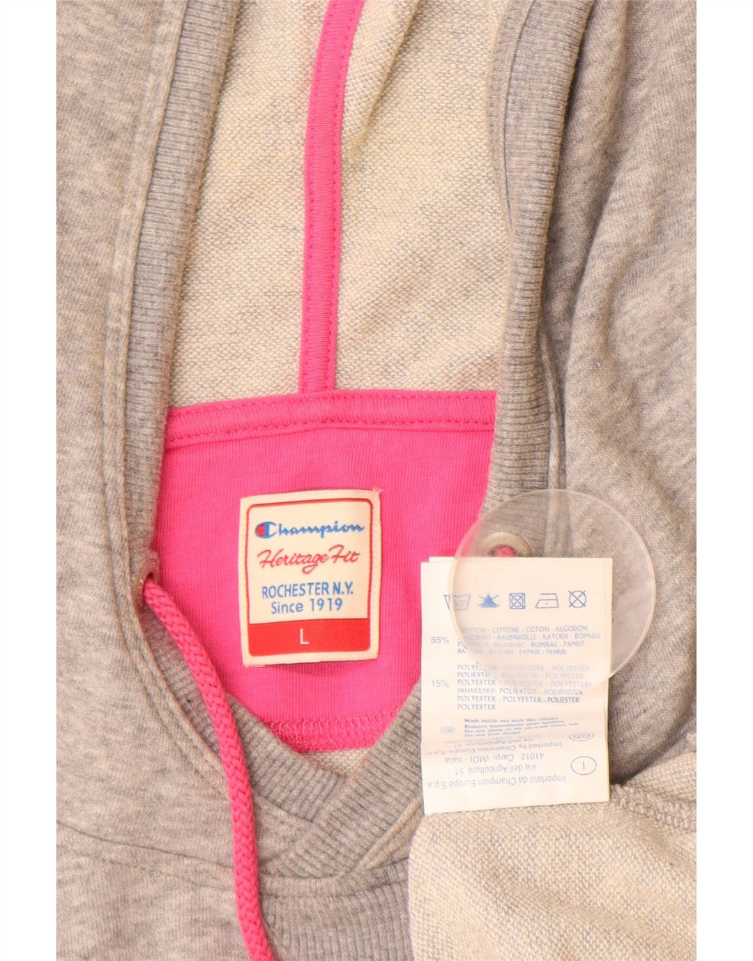 CHAMPION Pull à capuche graphique Heritage Fit pour femme UK 16 Large Gris Coton