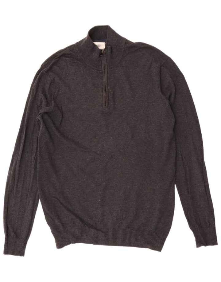 John Lewis Pull col zippé pour homme XL en coton gris
