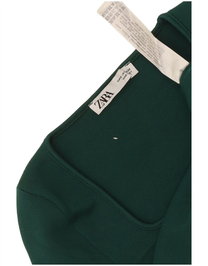 Zara Femme Crop Top Manches Longues UK 8 Petit Vert Polyester