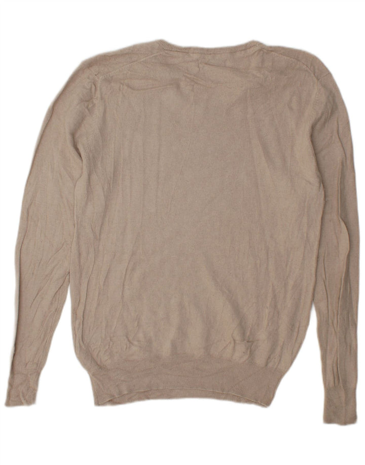 Refrigiwear Pull col V pour homme en soie beige Large