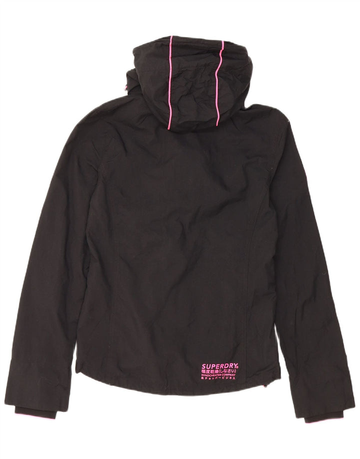 SUPERDRY Veste de pluie à capuche pour femme UK 10 Small Noir Nylon