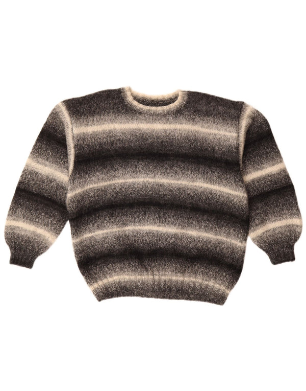 vintage Femmes Bateau Cou Jumper Pull UK 18 XL Noir Rayé