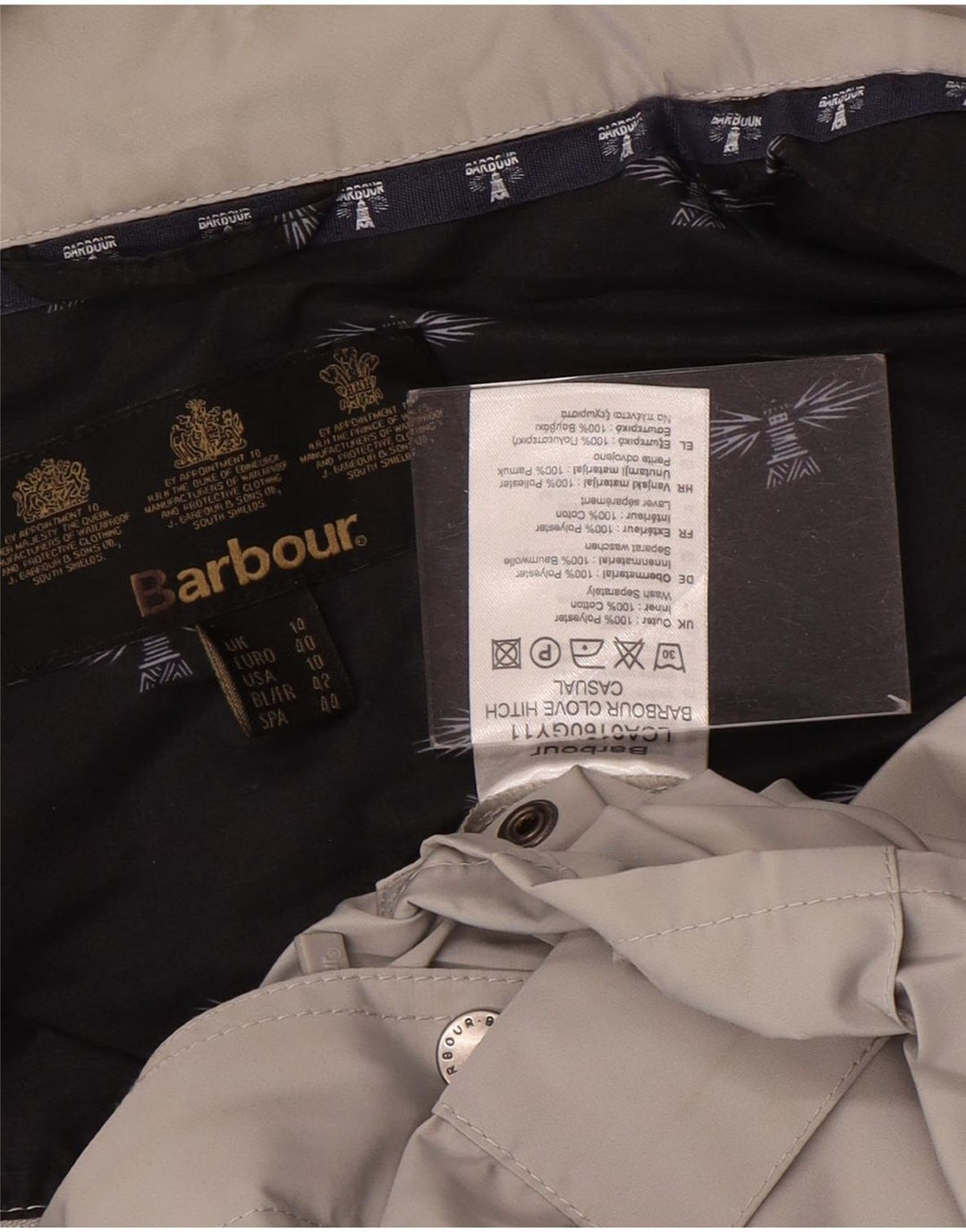Barbour Veste de pluie à capuche pour femme UK 14 Large Gris Polyester