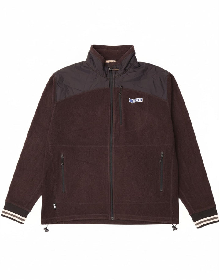 GAS Mens Fleece Jacket UK 44 2XL Brown Colourblock Polyester