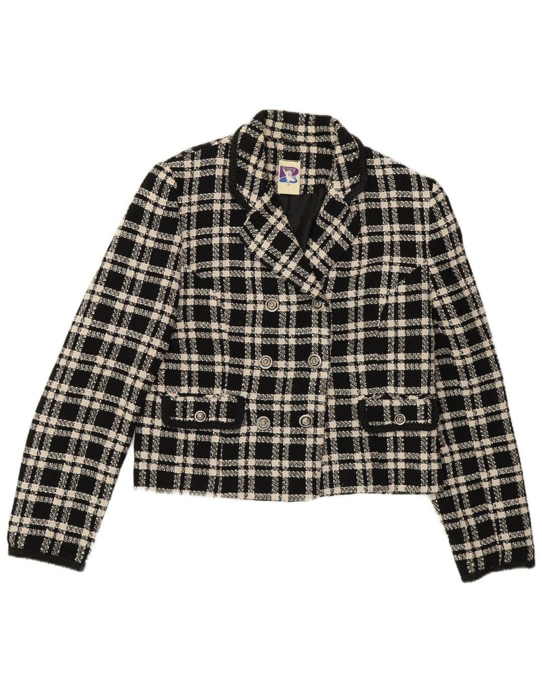 Yessica Veste Blazer Double Boutonnage Femme EU 40 Laine à Carreaux Noir Moyen