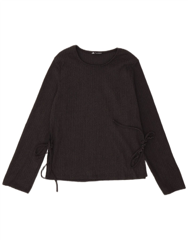 Zara Femme Top Manches Longues UK 10 Petit Noir Polyester