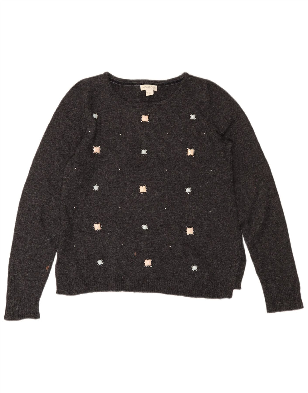 MONSOON Pull col bateau pour femme UK 12 Gris moyen Coton