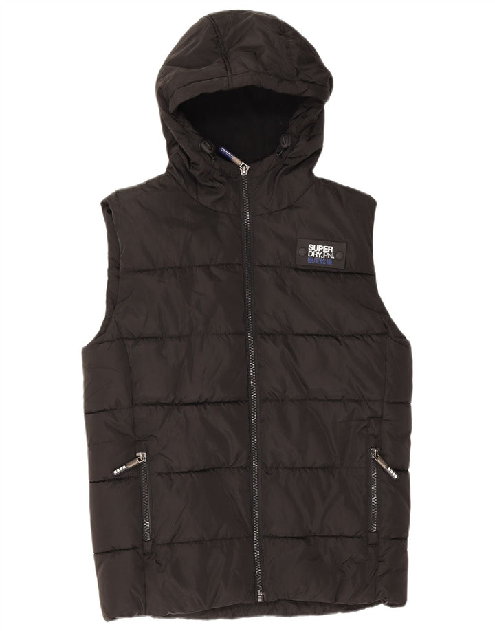 Superdry Gilet rembourré à capuche pour homme UK 36 Petit Noir Polyester