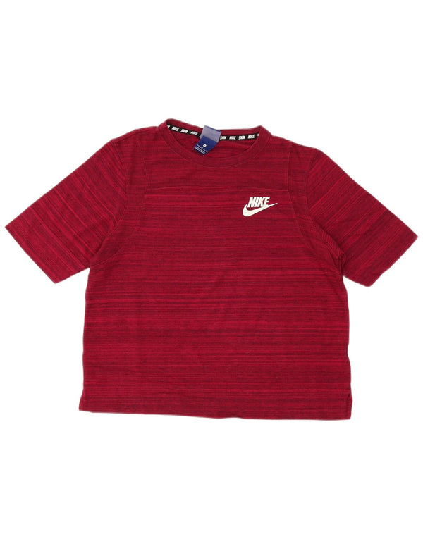 Nike T-shirt surdimensionné pour femme UK 10 Petit bordeaux rayé