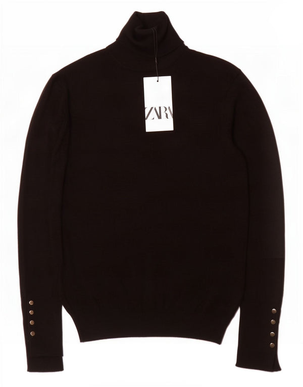 Zara Pull col roulé pour femme UK 18 XL Noir Viscose