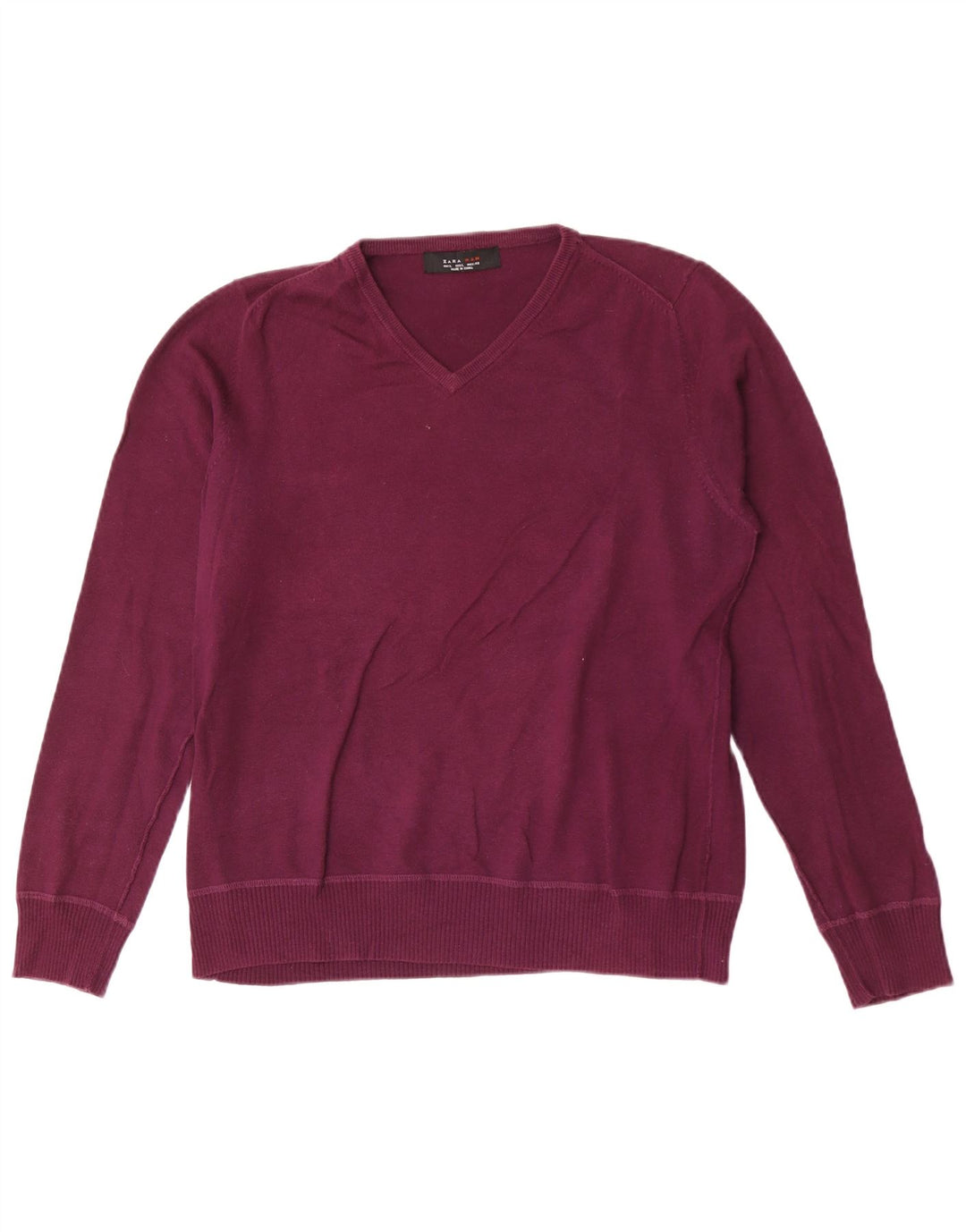 Zara Pull Col V Homme Large Bordeaux