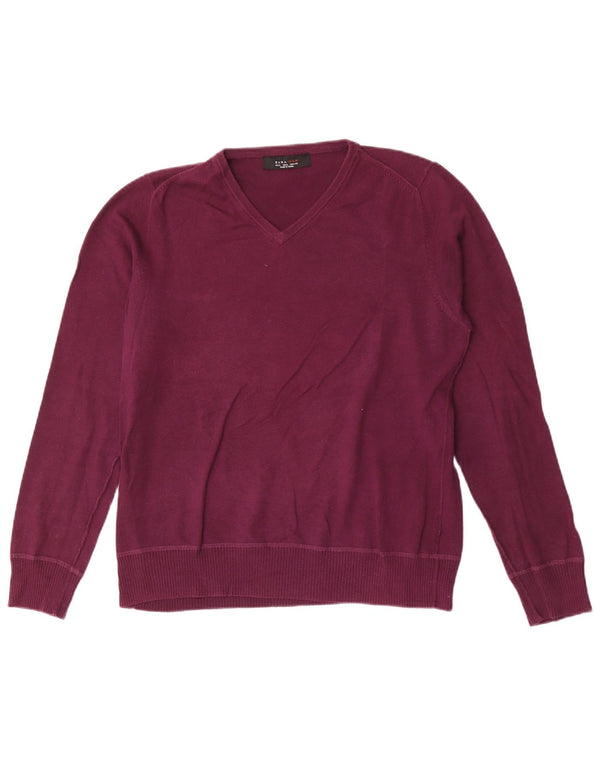 Zara Pull Col V Homme Large Bordeaux