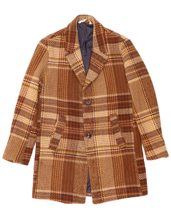 Zara Manteau Homme UK 40 Large Laine à Carreaux Marron
