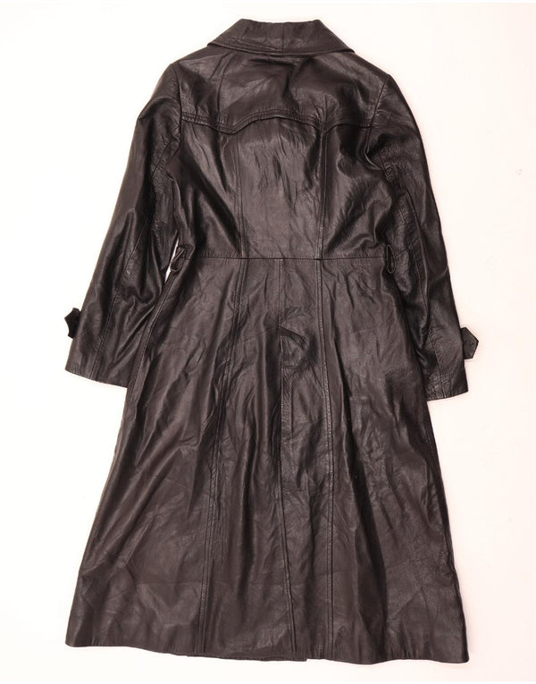 VINTAGE Manteau en cuir femme UK 12 Cuir noir moyen