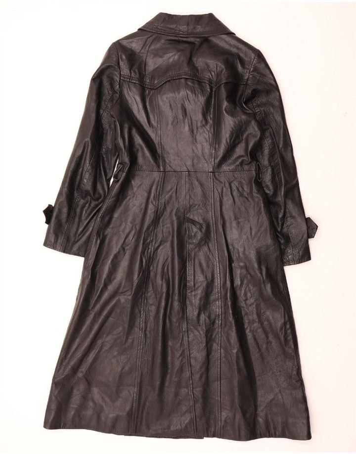 VINTAGE Manteau en cuir femme UK 12 Cuir noir moyen