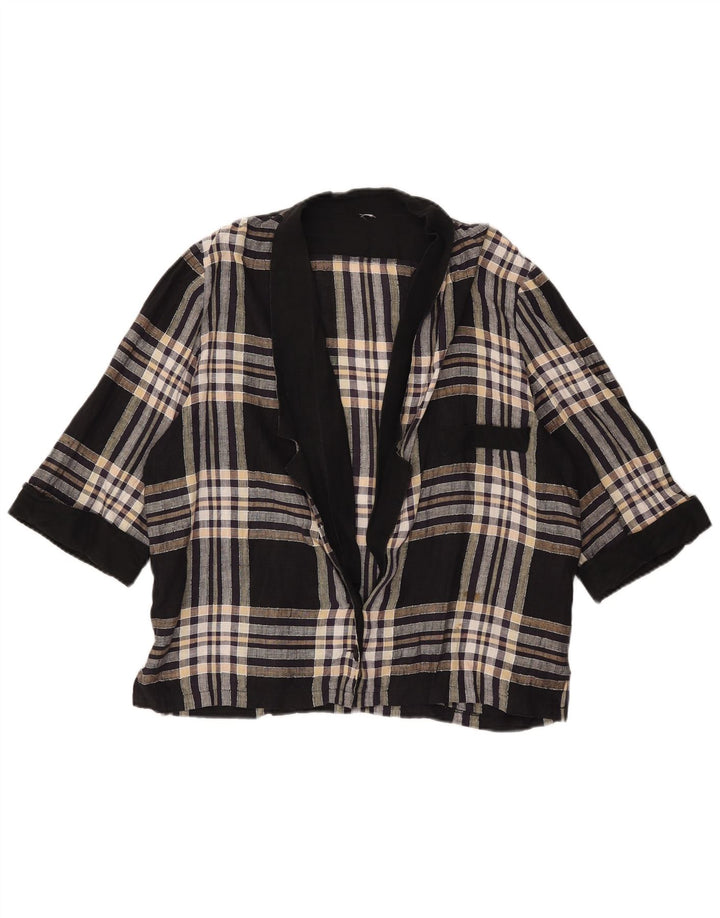 Vintage Femme 1 Bouton Manches Courtes Blazer Veste IT 44 Moyen Noir Plaid