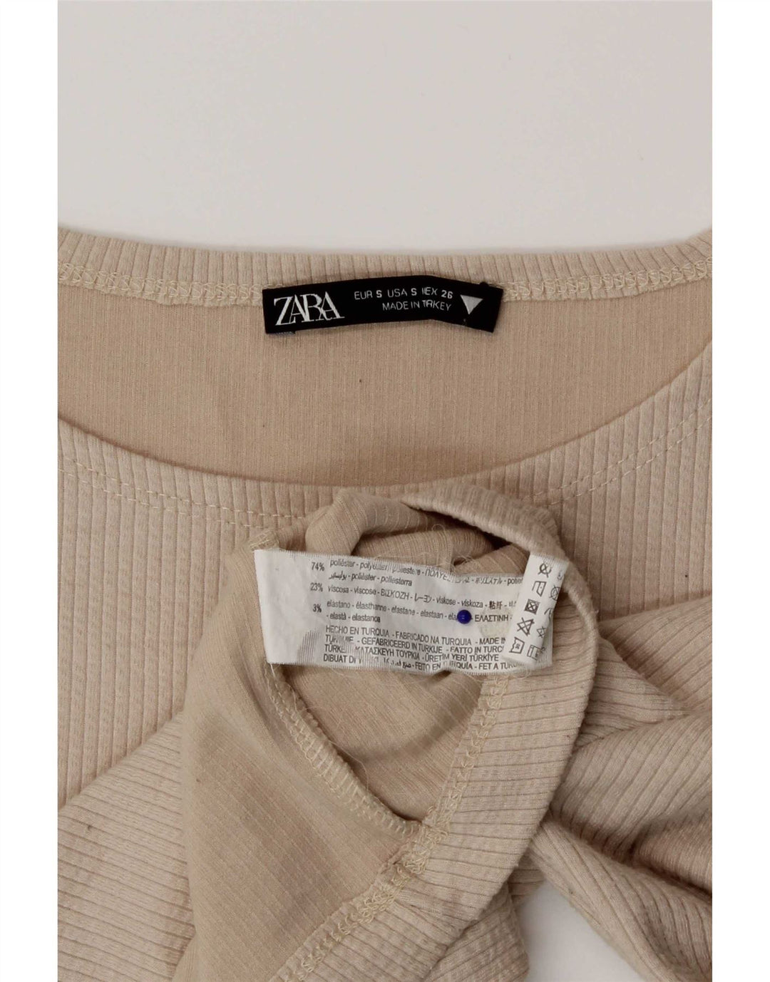 Zara Femme Crop Top Manches Longues UK 8 Petit Beige Polyester