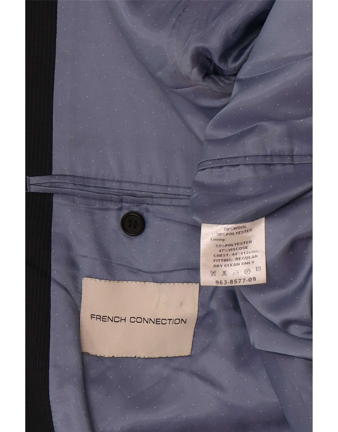 French Connection Veste Blazer 2 Boutons Homme UK 44 2XL Bleu Marine Laine