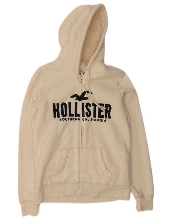 Hollister Pull à capuche zippé graphique pour homme Petit coton beige