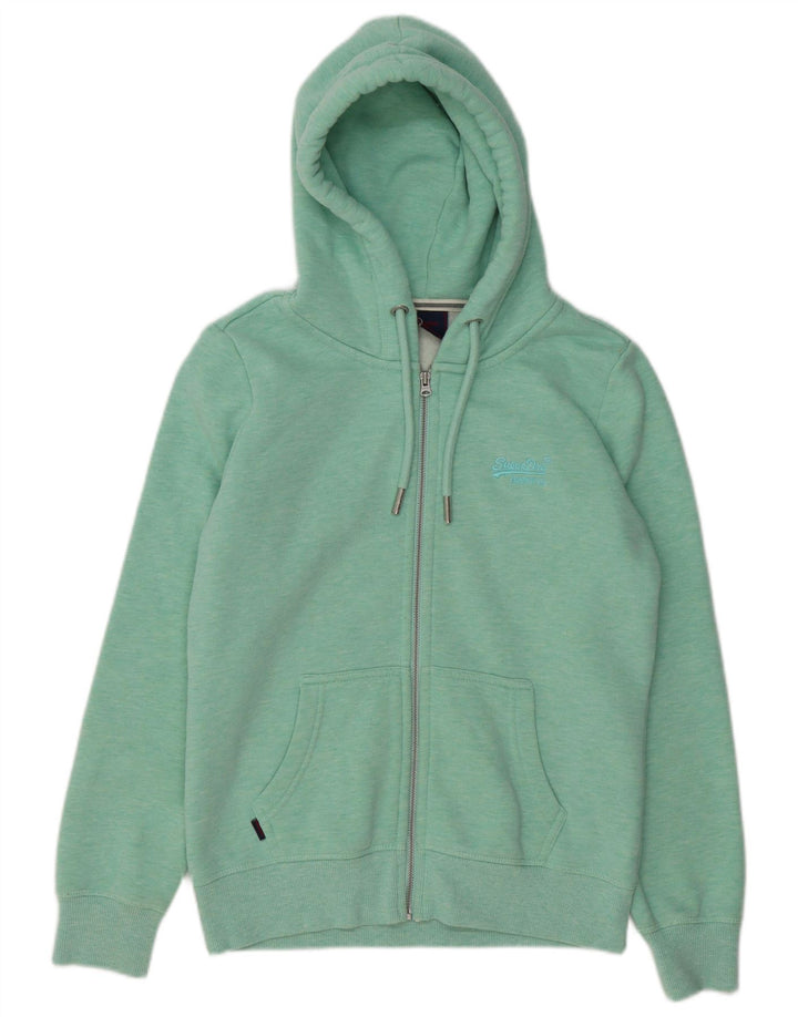 SUPERDRY Pull à capuche zippé pour femme UK 12 Coton vert moyen