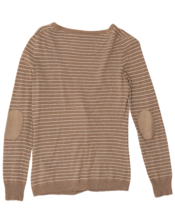 Massimo Dutti Pull Cardigan Femme UK 10 Petit Coton Rayé Beige