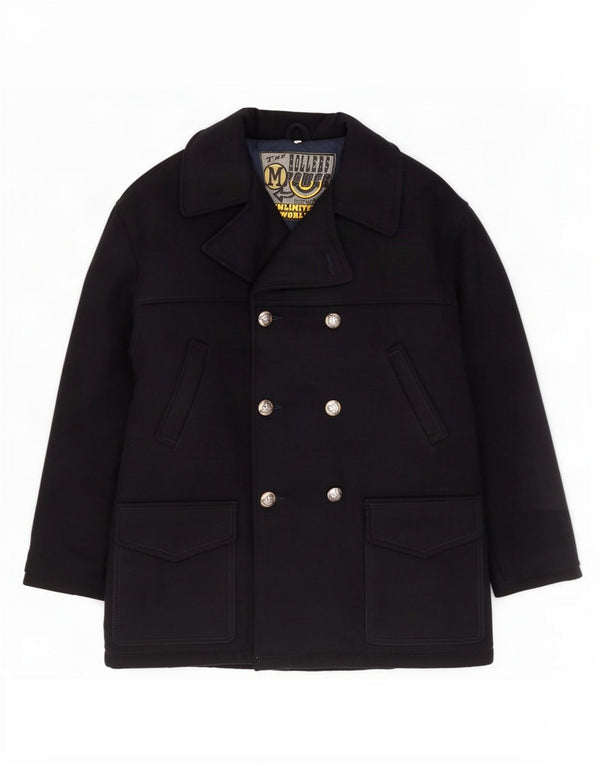 vintage Mens Pea Coat UK 38 Moyen Bleu Marine Polychloride