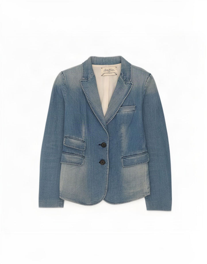Zara Veste blazer en jean à 2 boutons pour femme UK 12 Bleu moyen Polyester