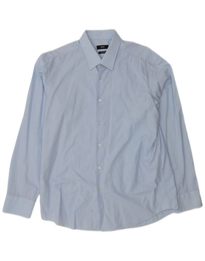 HUGO BOSS Chemise Regular Fit Homme Taille 44 17 1/2 XL Bleu Coton