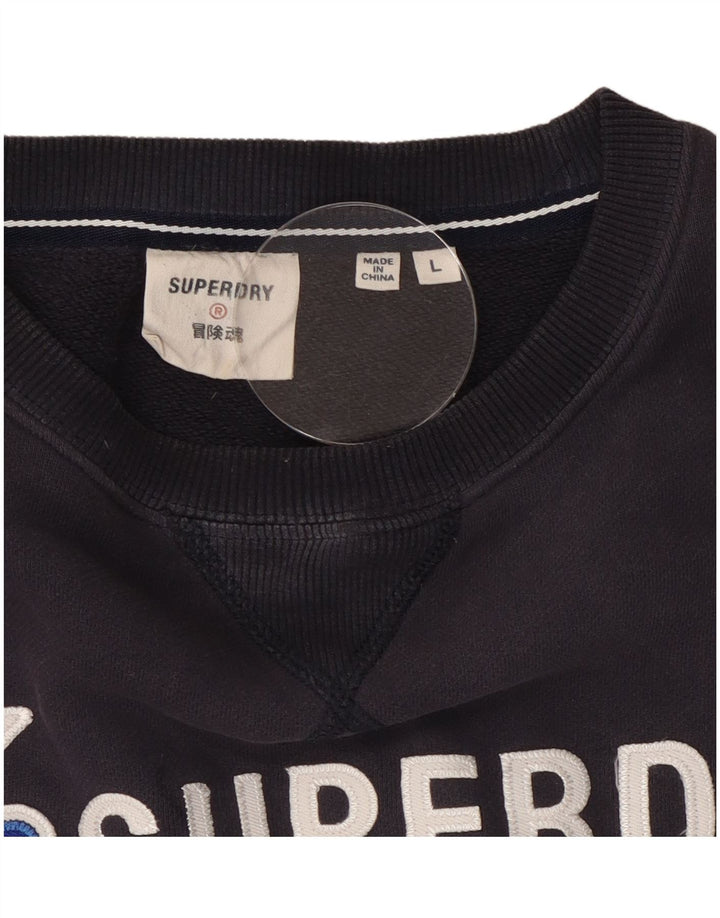 Superdry Homme Graphic Sweatshirt Jumper Large Bleu Marine Coton