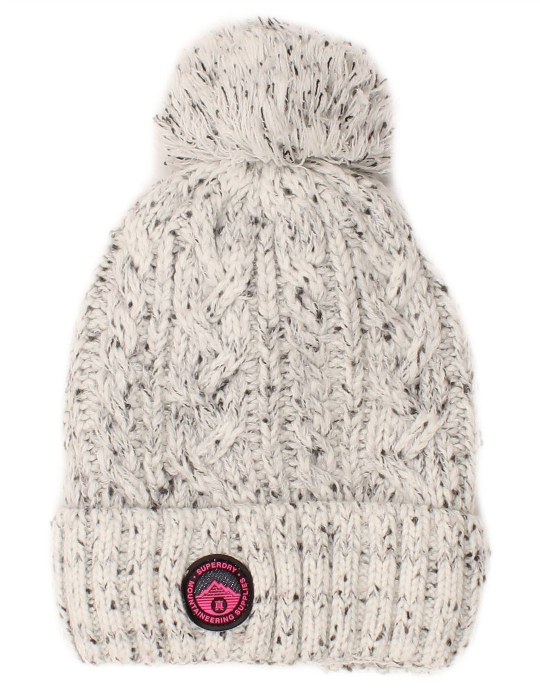Superdry Bonnet en tricot pour femme Taille unique Gris Acrylique moucheté