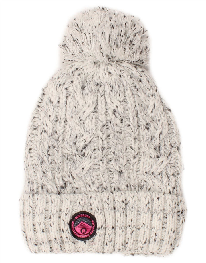 Superdry Bonnet en tricot pour femme Taille unique Gris Acrylique moucheté